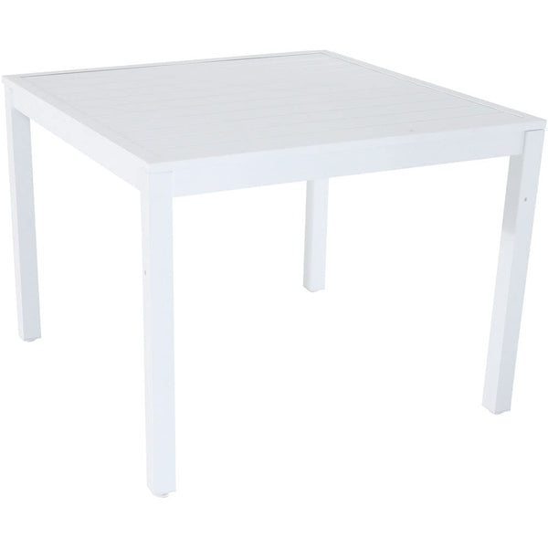 Hanover White Del Mar 38" Square Outdoor Aluminum Slat Dining Table, Weather-DELDNSQTBL-WHT