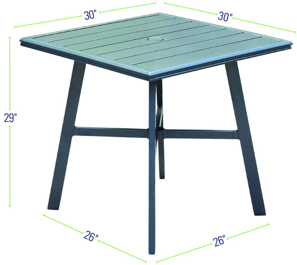 Hanover Aluminum 30" Square Slat-Top Bistro Table, Gunmetal