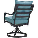 Hanover Lavallette 5-Piece Modern Outdoor Dining Set with Umbrella | 4 UV Protected Cushioned Swivel Rocker Chairs | 42'' Square Glass-Top Table | Weather Resistant Frame | Ocean Blue | LAVDN5PCSW-BLU