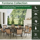 Hanover FNTDN9PCOV Fontana 9-Piece Outdoor Patio Dining Set, 8 Sling Stationary Chairs and 95"x60" Oval Cast Aluminum Table, Brushed Finish, Rust-Resistant, All-Weather-FNTDN9PCOV, Tan/Bronze