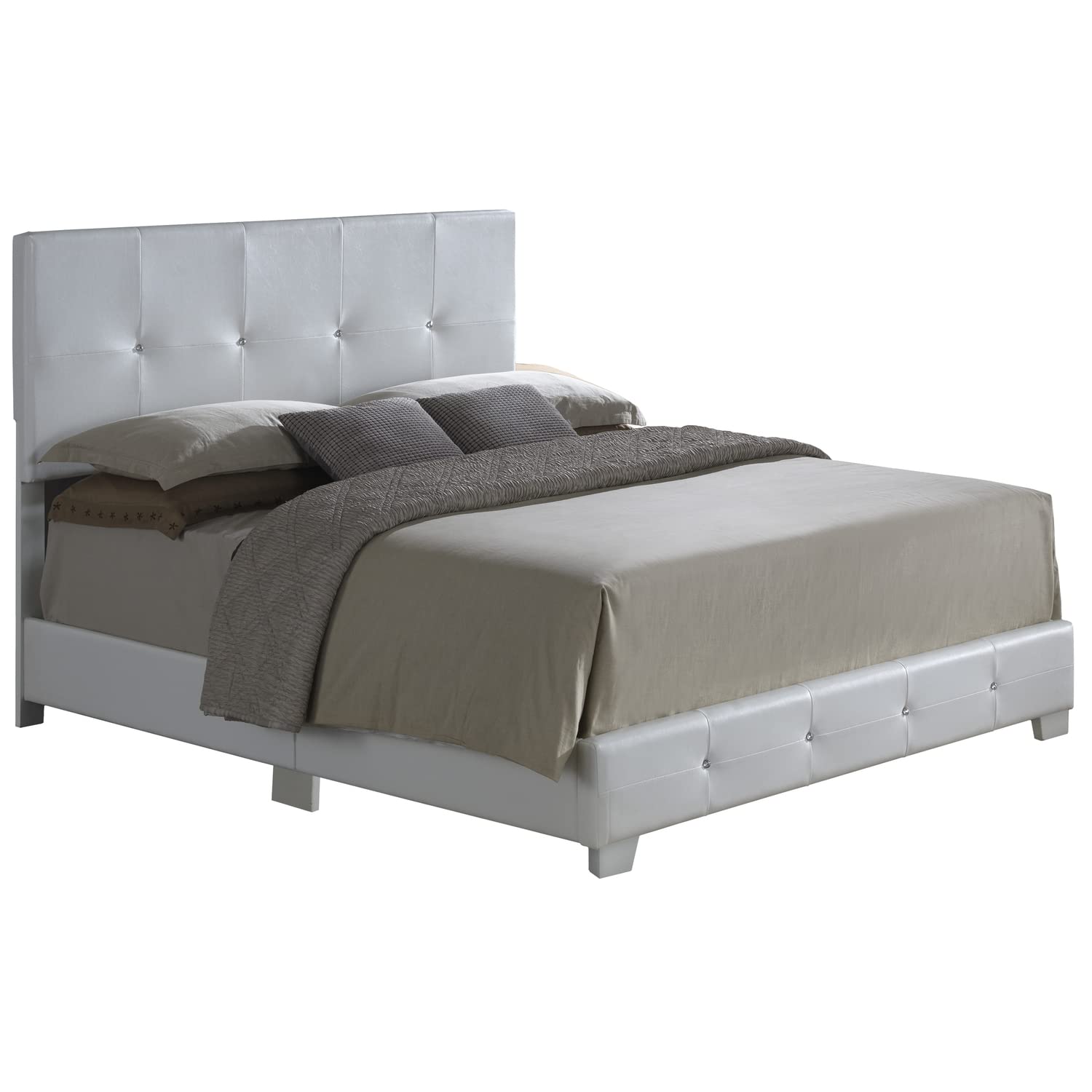 Glory Furniture Nicole Faux Leather Upholstered Queen Bed in White Glory Furniture Nicole Faux Leather Upholstered Queen Bed in White