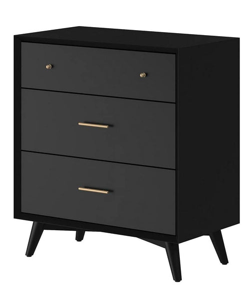 Alpine Furniture Flynn Mid Century Modern Wood 3 Drawer Small Chest in Black