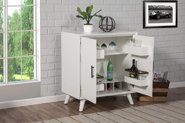 Alpine Furniture Flynn Small Wood Bar Cabinet in White