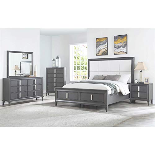 Alpine Furniture Lorraine Wood 2 Drawer Nightstand in Dark Gray