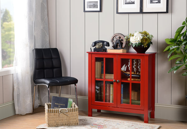 American Furniture Classics OS Home and Office Accent and Display Cabine Glass Door Cabinet, Red Paint