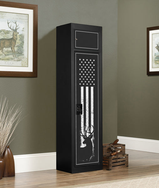 American Furniture Classics Model 900, 5 Gun Metal Security Cabinet with Separate Pistol/Ammo Area