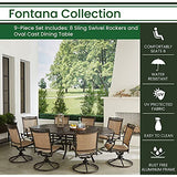 Hanover FNTDN9PCOVSW8 Fontana 9-Piece Outdoor Patio Dining Set, 8 Sling Swivel Rocker Chairs and 95"x60" Oval Cast Aluminum Table, Brushed Finish, Rust-Resistant, All-Weather-FNTDN9PCOVSW8, Tan/Bronze