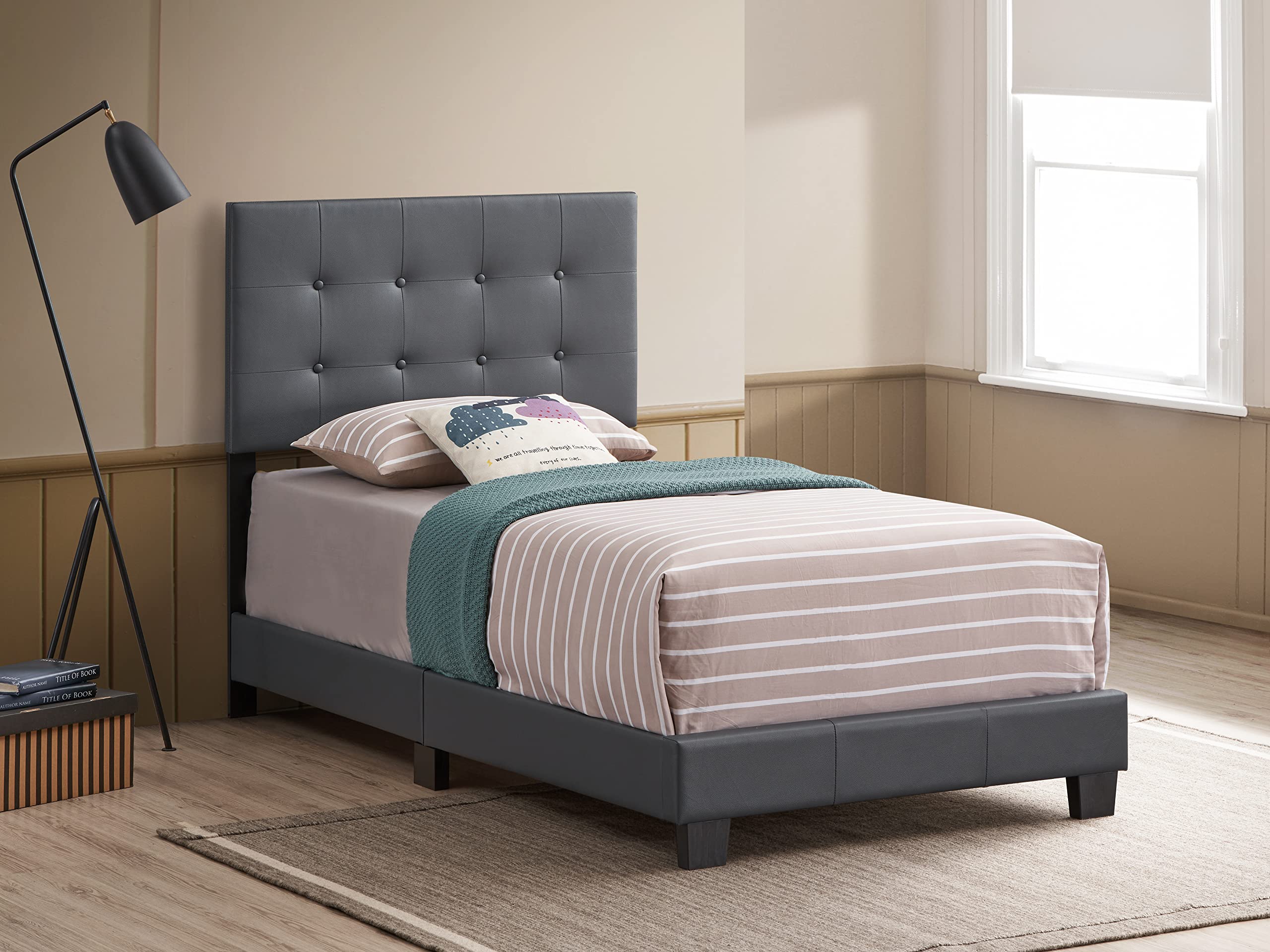 Glory Furniture Caldwell Twin, Light Gray Upholstered bed,