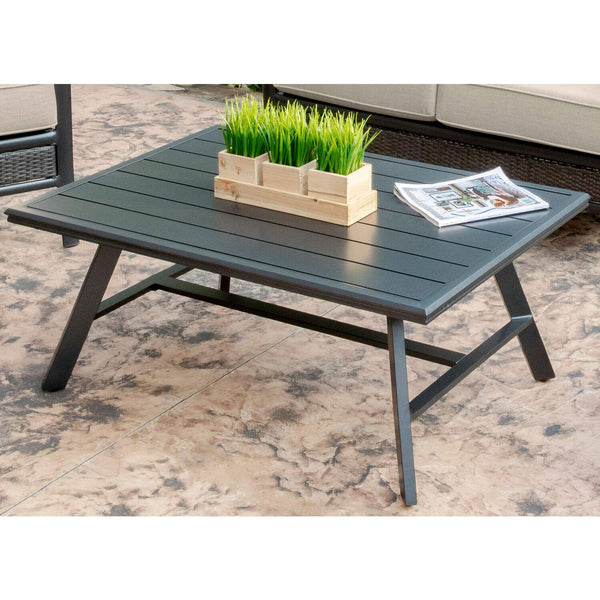 Hanover Weather Grade Aluminum Slat-Top Coffee Table, CMCOFTBL-GM Commercial Outdoor Furniture, Gunmetal