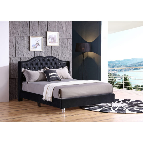 Glory Furniture Joy Velvet Upholstered Queen Bed in Black