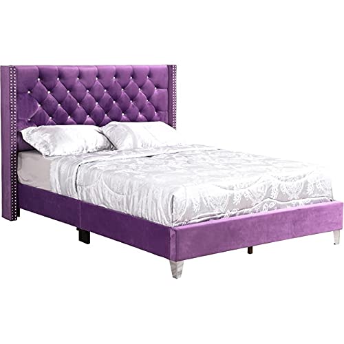 Glory Furniture Julie Velvet Upholstered Full Bed in Purple
