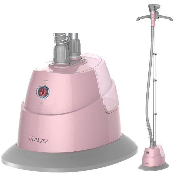 SALAV GS06-DJ Full Size Garment Steamer, Heats in 45secs, 1.3L Water Tank for 46mins of Steam Time, Dual-Insulated Hose, Includes Fabric Brush and Pants Press, 1500watts, Blush