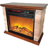 LifeSmart 3-Element Small Square Infrared Fireplace with Faux Stone Accent, FP1215, Brown, Medium