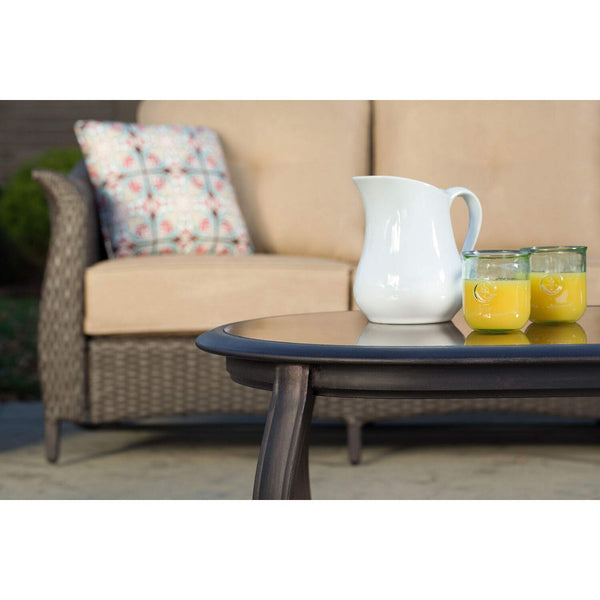 Hanover Smoked Tempered Glass Tabletop Gramercy 23-in. x 46-in. Outdoor Coffee Table, Brown