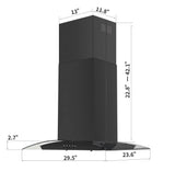 Ducted Stainless Steel Kitchen Island Range Hood Tempered Glass 3 Speed Black