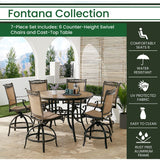 Hanover Fontana 7-Piece Outdoor High-Dining Patio Set, 6 Sling Swivel Counter-Height Chairs and 56" Round Tile-Top Table, Brushed Bronze Finish, Rust-Resistant, All-Weather - FNTDN7PCPBRTN