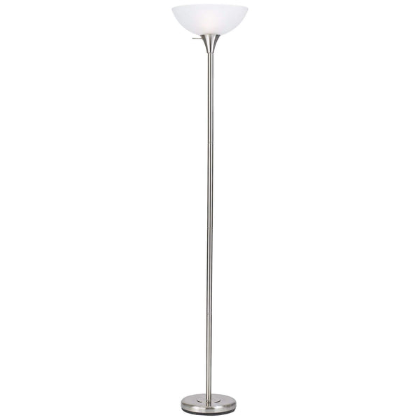 Cal 70" Height Metal Torchiere in Brushed Steel 150W/Brushed Steel/Glass/Round/Brushed Steel/Lifestyle