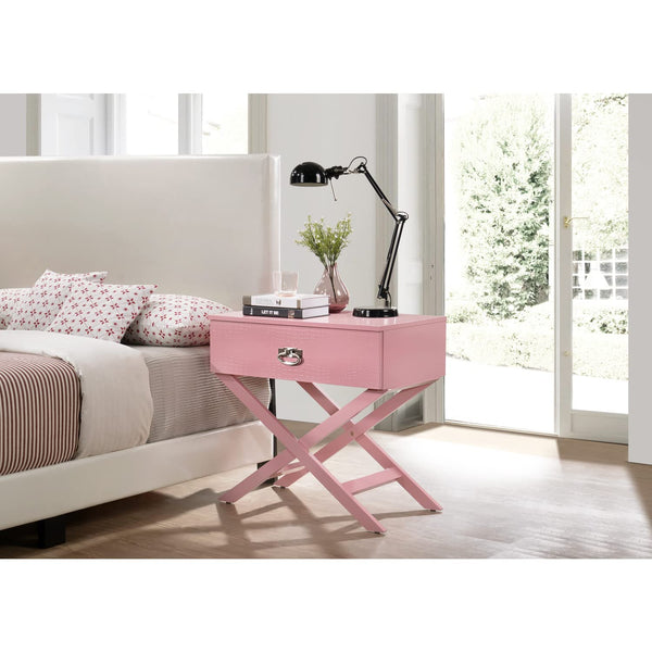 Glory Furniture Xavier 1 Drawer Nightstand in Pink