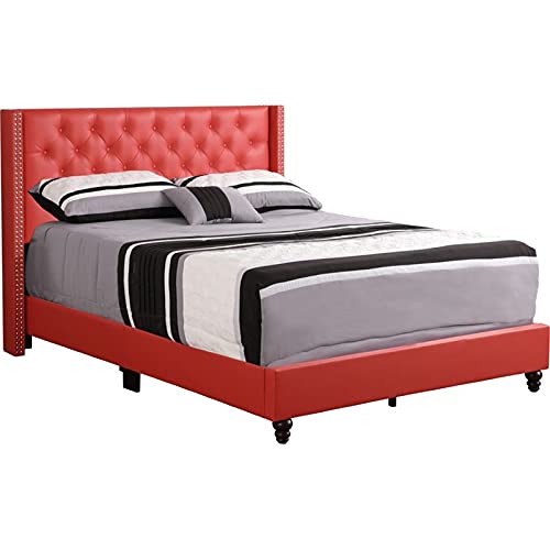 Glory Furniture Julie Faux Leather Upholstered Full Bed in Red
