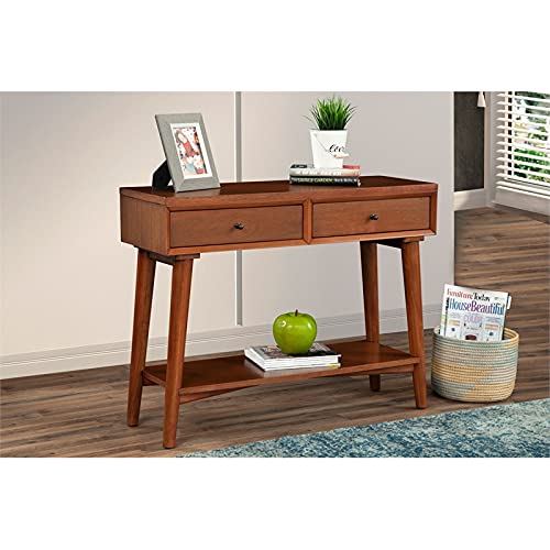 Alpine Furniture Flynn Wood Console Table with 2 Drawers in Acorn (Brown)