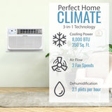 Keystone 8,000 BTU 115V Through-The-Wall Air Conditioner | Energy Star | Follow Me LCD Remote Control | Dehumidifier | Sleep Mode | 24H Timer | AC for Rooms up to 350 Sq. Ft. | KSTAT08-1C, 8000, White