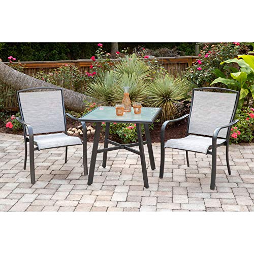 Hanover Foxhill 3-Piece Grade Bistro Set with 2 Sling Dining Chairs Commercial Outdoor Furniture, Gray/Gunmetal