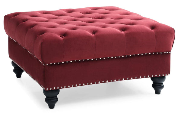 Glory Furniture Nola , Burgundy Ottoman, 19"H X 35"W X 35"D,
