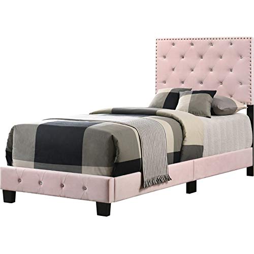 Glory Furniture Suffolk Velvet Upholstered Twin Bed in Pink