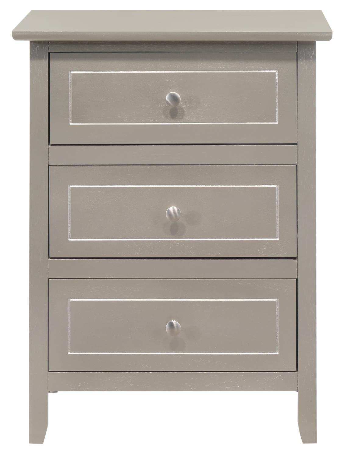 Glory Furniture Daniel 3-Drawer Wooden Nightstand Silver 25 x 15 x 19 Painted