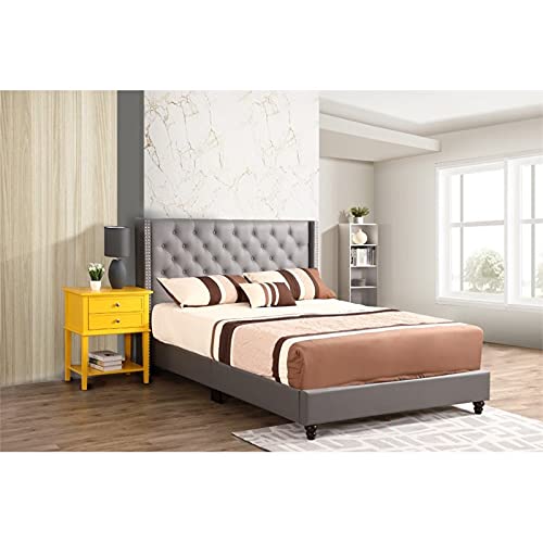 Glory Furniture Julie Faux Leather Upholstered Full Bed in Light Gray