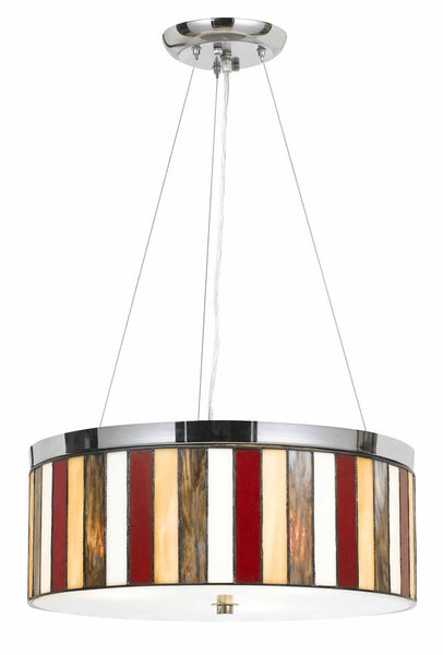 Cal Lighting FX-1089/1P Tiffany/Mica Three Light Pendant from Tiffany Collection in Pewter, Nickel, Silver Finish, 18.00 inches