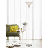 Cal 70" Height Metal Torchiere in Brushed Steel Round/Glass/Brushed Steel/Brushed Steel/150W/Lifestyle