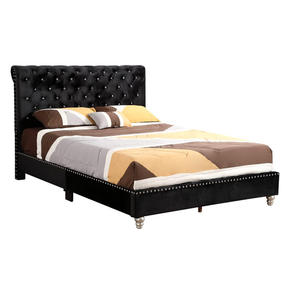 Glory Furniture Maxx Velvet Upholstered Queen Bed in Black