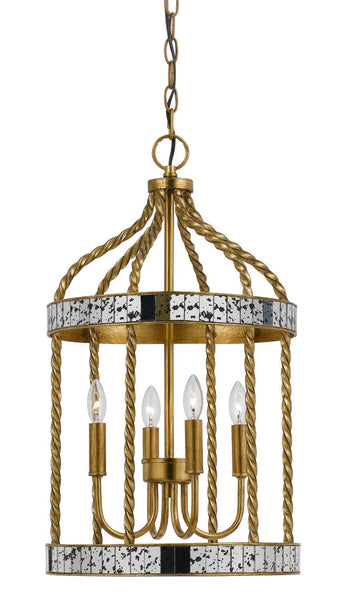 Cal Lighting FX-3599-4 Transitional Four Light Pendant from Glenwood Collection in Gold, Champ, Gld Leaf Finish, 13.00 inches