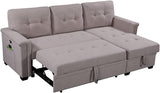 Lilola Home Ashlyn Light Gray Reversible Sleeper Sectional Sofa with Storage Chaise, USB Charging Ports and Pocket
