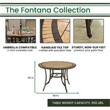 Hanover Fontana 7-Piece Outdoor High-Dining Patio Set, 6 Sling Swivel Counter-Height Chairs and 56" Round Tile-Top Table, Brushed Bronze Finish, Rust-Resistant, All-Weather - FNTDN7PCPBRTN