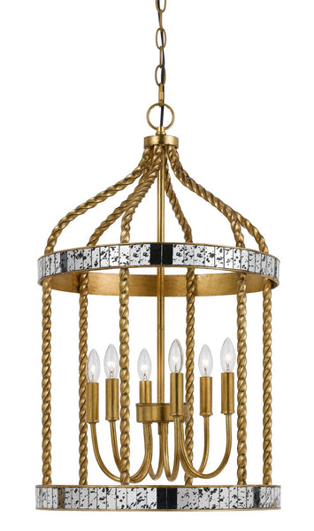 Cal Lighting FX-3599-6 Transitional Six Light Pendant from Glenwood Collection in Gold, Champ, Gld Leaf Finish, 16.00 inches