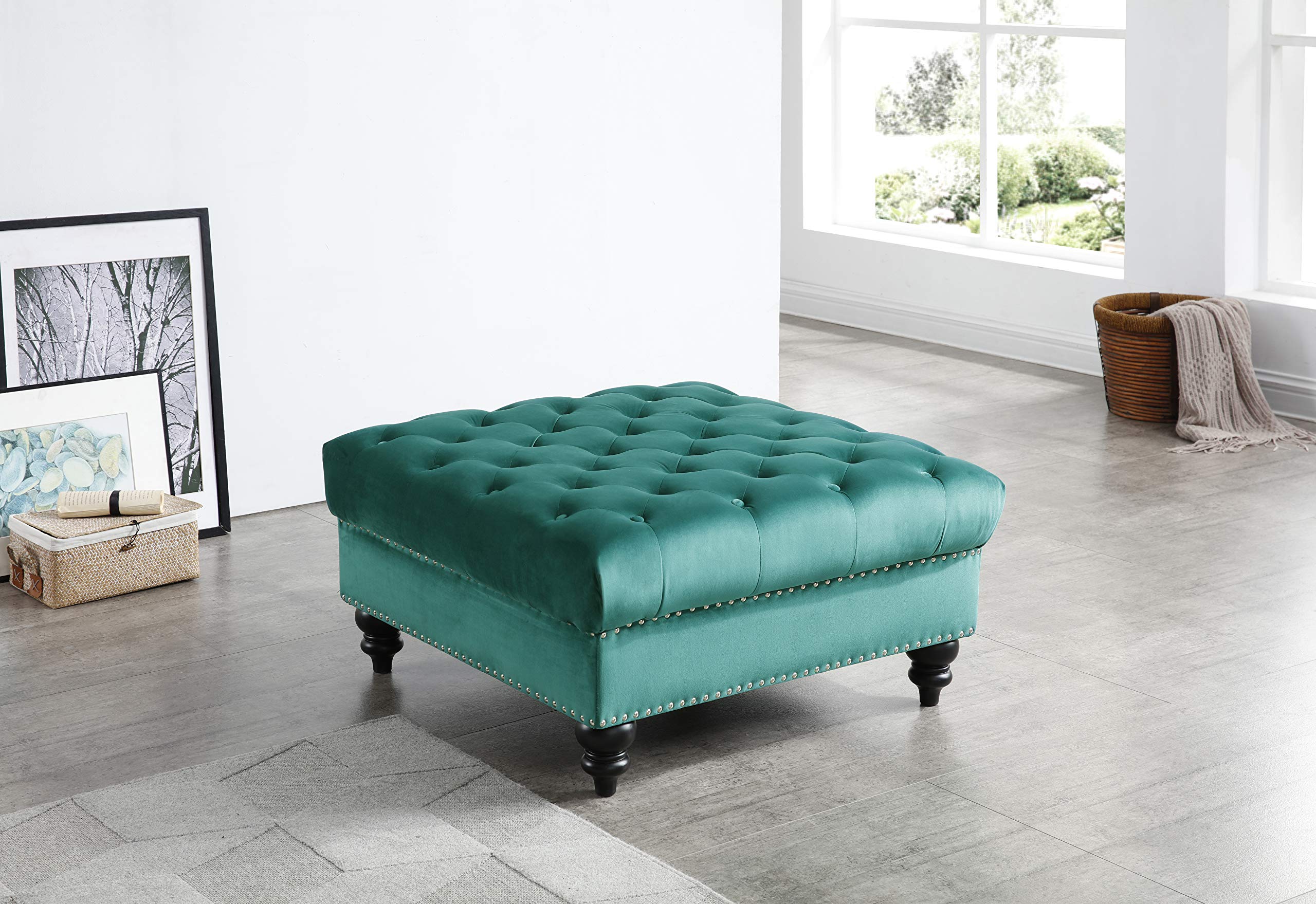 Glory Furniture Nola , Green Ottoman, 19"H X 35"W X 35"D,