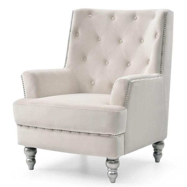 Glory Furniture Pamona Velvet Chair in Ivory