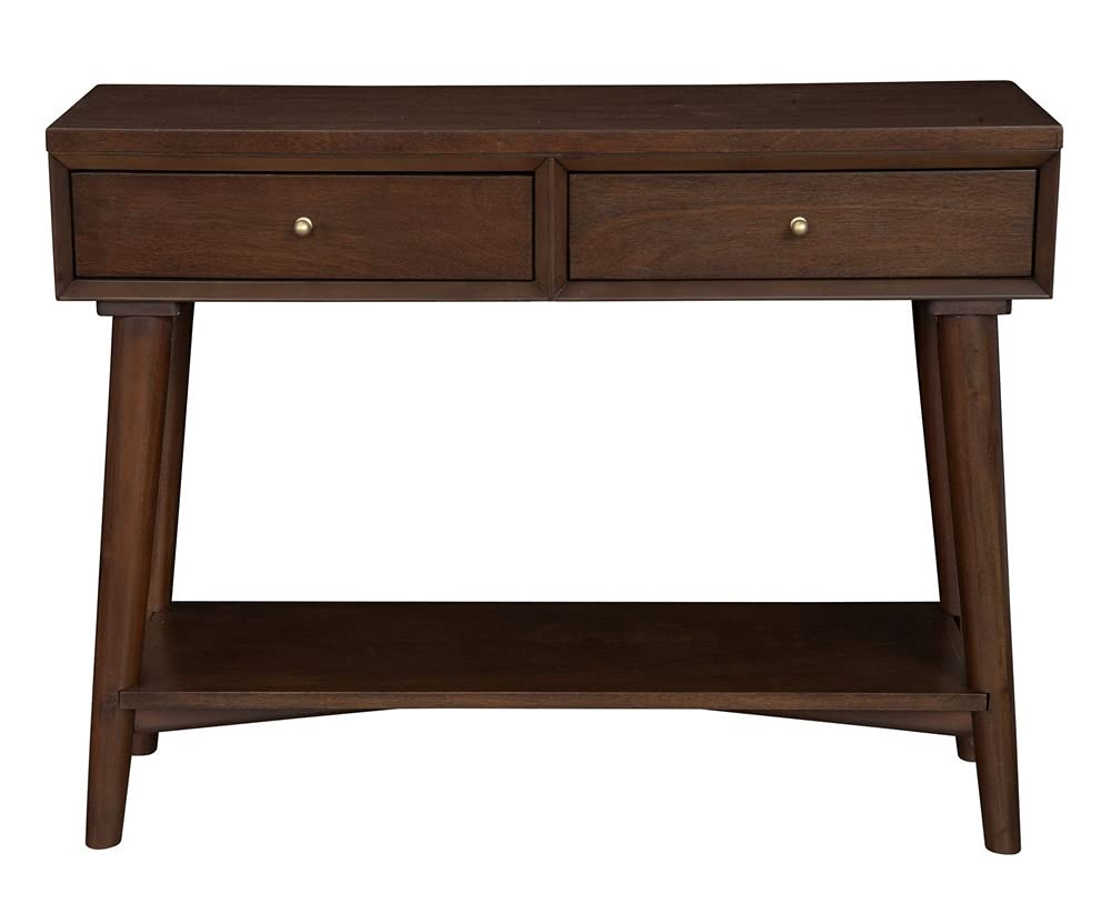 Alpine Furniture Flynn Wood Console Table with 2 Drawers in Walnut