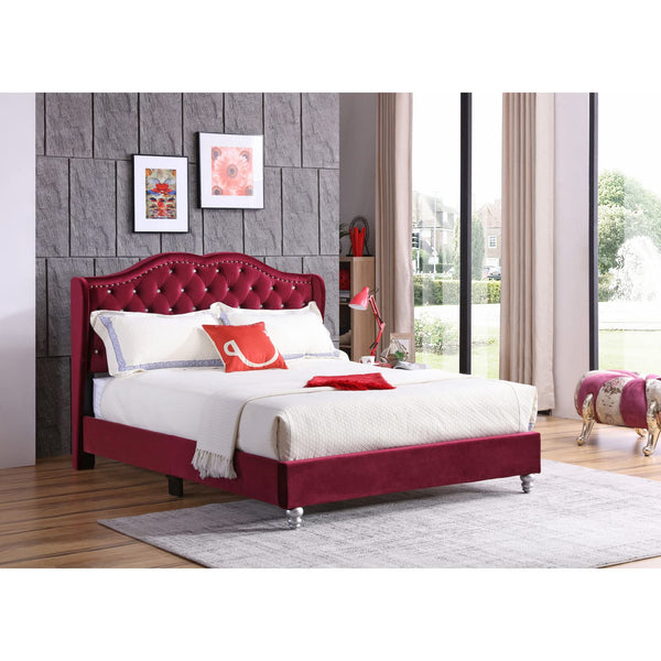 Glory Furniture Joy G1933-QB-UP Queen Upholstered Bed, Cherry