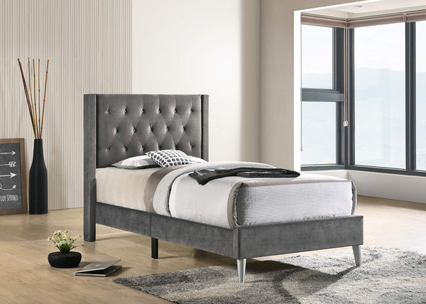 Glory Furniture Bergen Twin, Gray Upholstered bed,