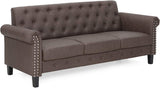 Furinno Bastia Vintage Modern Chesterfield Button Tufted 3-Seater Sofa Couch for Living Room, Brown Faux Leather