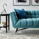 Modway Adept Contemporary Mid-Century Modern Performance Velvet Upholstered Tufted Sofa in Sea Blue