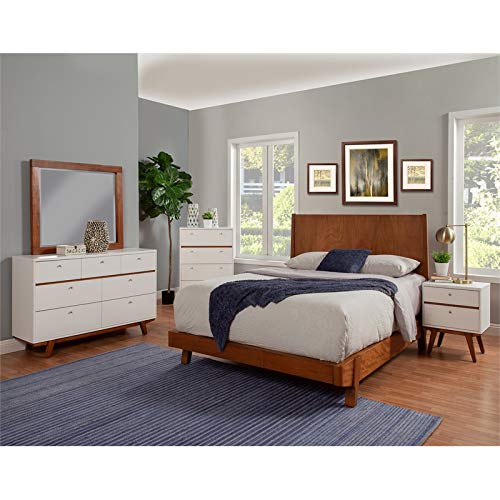 Alpine Furniture Dakota Nightstand, 21" W x 16" D x 26" H, White with Acorn Accents