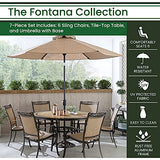 Fontana 7-Piece Outdoor Dining Set with 6 Sling Chairs, 60-in. Tile-Top Table, and 9-ft. Umbrella