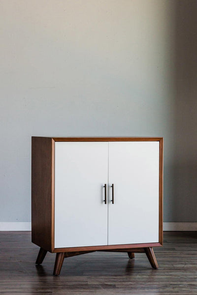 Alpine Furniture Flynn Small Bar Cabinet, Acorn/White