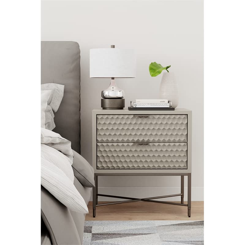 Origins by Alpine Milo 2 Drawer Nightstand in Taupe