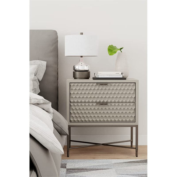 Origins by Alpine Milo 2 Drawer Nightstand in Taupe