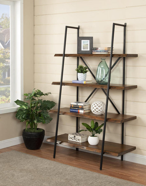 Alpine Furniture 1968-69 Wooden Bookshelf with A Sturdy Metal Frame and Four Shelves, Black and Brown